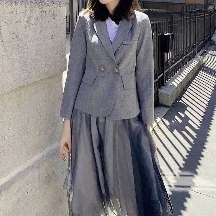 Woman Gray Suit